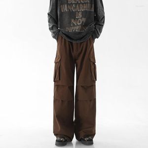 Herrenhose Retro Coffee Cargo Herren Plicated Straight Pant Fashion Tube Cityboy Streetwear Vintage Wischhose Weiß