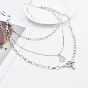 Kedjor Punk Silver Hip-Hop Three-Layer Necklace Pundi Tide Cool Clavicle Chain Women's Coin Bell Pange Party Trendy Jewelry