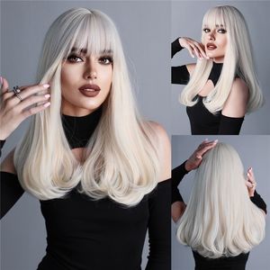 Synthetic Colored Wig With Bangs For Woman Long Wave Natural Wig Fashion Heat Resistant Mid-Length Daily Hair