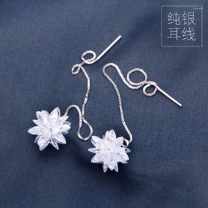 Dangle Earrings Real. 925 STERLING SILVER Jewelry Pull Through Flower Chain Threader Long GTLE279