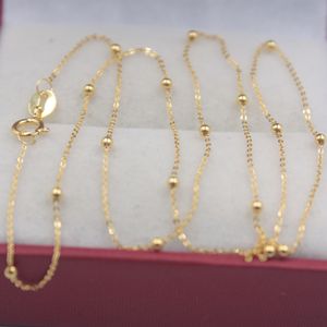 Pendant Necklaces Real Pure 18K Yellow Gold Chain 1 2mmW Bead O Rolo Link Women's Wife Wealthy Gift Necklace Friend Female Girl 221107