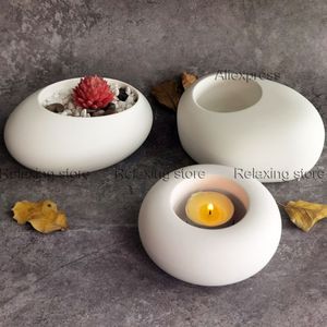 Candele Ovale Rotondo Vaso di piante grasse Candeliere in cemento Stampo in silicone Cobblestone Cemento Vaso da fiori Portacandele in gesso Contenitore Stampo 221108