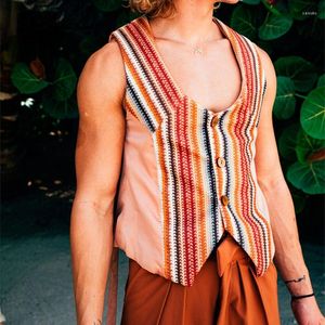 Men's Tank Tops 2022 Summer Menswear Sleeveless Vest Waistcoat Casual Men's Clothing Linen Fabric Striped Cardigan Large Size Men