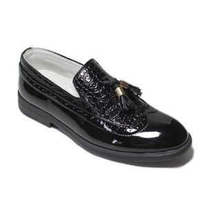 Turnschuhe Jungen Lederschuhe Kinder Formal Für Party Hochzeit Kleid Schwarz Patent Slip auf Runde Zehen Quaste Leistung Oxfords 221107