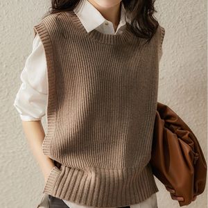 Vintage Oansatz Feste Streifen Westen Mode Frauen Dünne Ärmellose Pullover Neue 2022 Herbst Gestrickte Pullover Weste Weibliche