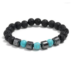 Strand Moda Men Bracelete Contas naturais Chakra lava Pedra de pedra Turquoise Bola