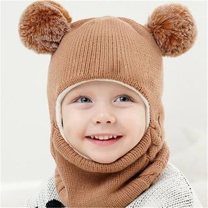 Kaps hattar Beanieskull Caps Baby Boy Girl Hat and Scarf allt i en vintertjockna plus sammet ansikte öronskydd stickat mössa småbarn barn barn 221107