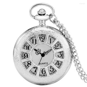Pocket Watches Hollow Skeleton Grilles Pendant Silver Watch Elegant Jewelry Quartz Necklace Chain FOB Clock Antique Gifts