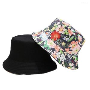 Basker blommönster dubbelsidig hink hatt unisex pläd krysantemum potten panama kvinnor utomhus resor sol daisy möss