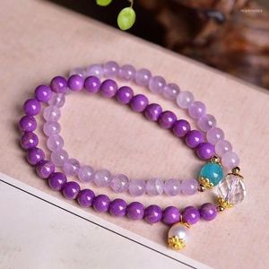 Strand lavanda de lavanda púrpura de pulseiras de cristal natural de 6 mm de contas redondas com charme de pérolas para jóias de moda feminina
