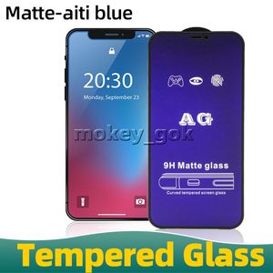 Gehärtetes Glas für Smartphone AG Matt Frosted Full Cover Bule Light Displayschutzfolie für iPhone 14 max 12 13 11 Pro