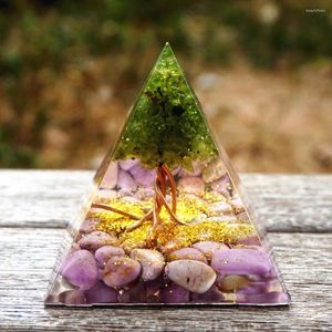 Dekorative Figuren, handgefertigte Orgonit-Pyramide, 60 mm, Baum des Lebens, Peridot, Lepidolit, natürlicher Kristallstein, Reiki-Energieheilung