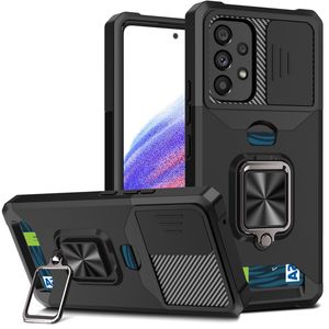 Capa de carteira com slot para cartão de nível militar à prova de choque Suporte de anel Slide Capa protetora para Samsung A15 A25 A35 A55 MOTO G Play 4G Power 5G Stylus 2024