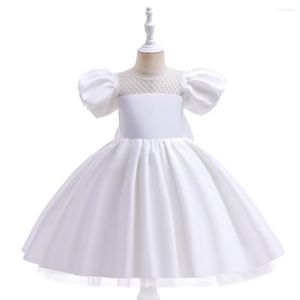 Abiti da ragazza Principessa Bianco Maniche corte Abito a fiori Matrimonio Festa di compleanno Costume di Natale per bambini Disegni di ballo per bambini