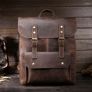 Rucksack Herren Retro Crazy Horse Leder School Tasche Echter l￤ssiger Computer Gro￟handel