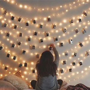 Strings 4M LED Po Picture Clips String Light Wall 2022 Year Garland Party Wedding Holiday Lights Christmas Decorat