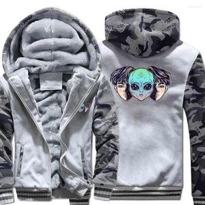 Herrenjacken Alien Disguised As Boy Bedruckte Hoodies Männer Lose Hip Hop Hoody Lässige Mode Warm Zip Up Sweatshirt Reißverschluss Fleece