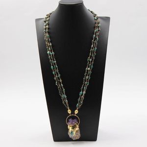 Colares pendentes Jóias Guaiiguai 3 fios azul Turquoise Golden Pearl Chain Colar Colar Amethyst Citrine Roupgget para Lady