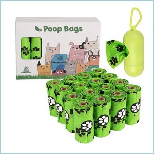 Altre forniture per cani Sacco per cacca di cane biodegradabile 13X9 pollici 12 rotoli 16 rotoli 20 rotoli Sacchetti per rifiuti con dispenser Drop Delivery Home Garde Dhari