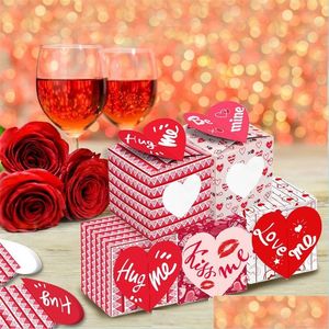 Confezione regalo San Valentino Biscotto Confezione regalo 12 pezzi / set Amore / Abbraccio / Baciami Rosa Cuore rosa rosso Scatola di cartone con finestra Caramelle Dolci mestieri P Dhmpe