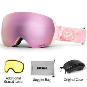Ski Goggles Copozz Men kobiety Uv400 Anti Fog Okulowe okulary śniegowe Gogle dla dorosłych snowboardowych z nocnym żółtym obiektywem i zestawem obudowy