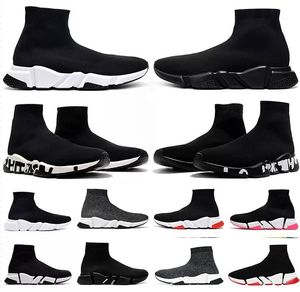 2023 Sock Shoes Sports Sneakers Flat Boots Running Speed Trainer Beige Glitter Black Graffiti Lace Up Triple Black White Clear Sole Luxury Mens Womens Size 36-45