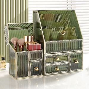 Förvaringslådor Makeup Organizer Box Desktop Dammtät läppstift hudvårdsprodukt rack med stor kapacitet plast smink 2022