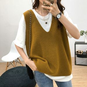 2022 Knitted Cashmere Sweater Vests Loose Vest Women Autumn New Large Size Outer Wear Women's V-neck Wool Sweater All-match