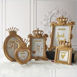 Frames Albums Fashion Baroque Style Po Frame Gold Crown Decor Creative Resin Picture Desktop Gift Home Wedding Decoration Drop Del Dhxsc