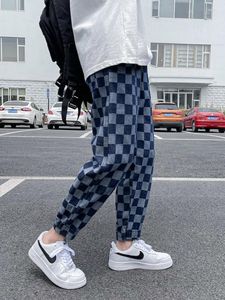 Herren Hosen Gmiixder Kordelzug Plaid Casual Hong Kong Stil Vintage Hosen Jungen Trend Kpop Lose Gerade High Street Jogginghose