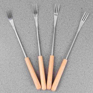 Dinnerware Sets Fondue Fork Forks Stainless Steel Pot Wood Sticks Handle Skewers Set Handlescheese Bbq Roasting Vegetarian Chicken