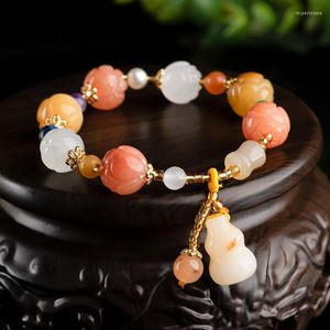 Strand Natural Topaz Golk Silk Jade Gourd Lotus Hand String Bransoletka Podarunek