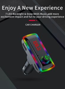 F12 Car Bluetooth FM Transmitter Car Charger Fast Charging Kit Mp3 Modulator Player Wireless Handsfree Audio Receiver U Disk With Atmosphere Lamp