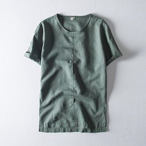 メンズTシャツ夏の半袖メンズカジュアルフィットコットンリネン高品質Tシャツ日本ソリッドカラーミニマリストシンプルプルオーバー
