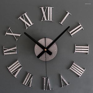 Wanduhren 3D Stereo DIY Uhr Home Decor Römische Ziffern Metallic Imitation Uhr Kreative Quarz Wohnzimmer Geschenk