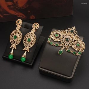 Broşlar şık fas rhinestone broş pim solgun altın renkli su damlası kristal etnik Orta Doğu Düğün Mücevher Bijoux gelin