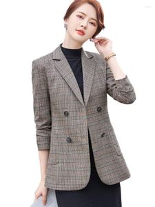 Women's Suits High-quality England Style Plaid Blazer Long Women's Coats With Belt For Women Fashion Outwear Jacket