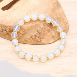 Strand Women Fashion White Opal Stone Armband Stretch Elastic Colorful Brown / Bule Sand Expanderbara repsmycken för GB016