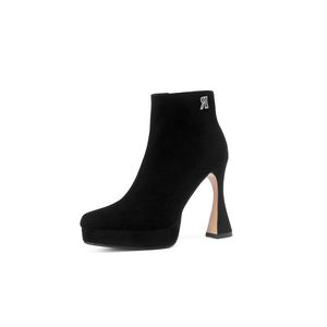 Zimowe kolana kostki dla kobiet projektant okrągłe palce wysokie obcasy buty kozą zamszową skórzaną modę luksusową platformę Lady Ygn48-J199-1