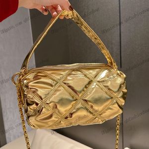 Kvinnors kalvskinn bowlingp￥sar klassisk guld silver svart fat med l￤derhandtag totes metall kedja crossbody axel handv￤skor lady utomhus trend purses 25x13 cm