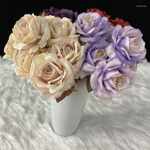 Decorative Flowers TONGFENG Artificial Silk Home Wedding Peony Backdrop Decoration Panel Wall Reed Plant Party Dried 7 Head Rose Bouquet