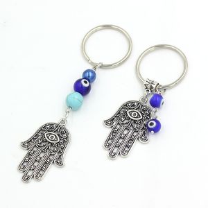 Atacado Lucky Hamsa Fatima Hand Key Rings Chaveiro Car Keyring Azul Turco Evil Eye Chaveiro para Mulheres Homens Jóias Presente