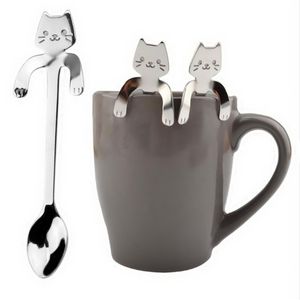 Cucchiaino da caffè in acciaio inossidabile Cucchiaino da tè a forma di gatto carino carino Cucchiaino da dessert Snack Scoop Mini cucchiai