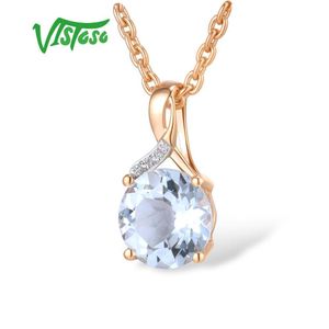 Collares colgantes Vista de oro para mujeres Genuino 14k 585 Rose radiante azul topacio espumoso diamante delicado joyería fina 221109