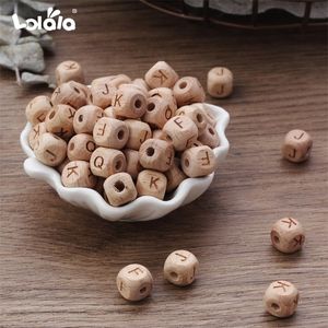 Baby Teethers Toys 100pc Square Natural Wooden Bead Carved Beech Letter Alphabet DIY Beads For Bracelet Jewelry Making Accessories Mixed 221109