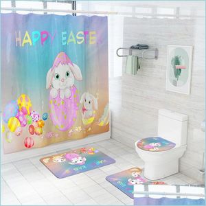 Shower Curtains Easter Shower Curtain Personalized Waterproof Fabric Curtains With Rug And Hooks Customized Matching Sets Drop Deliv Dhxv3