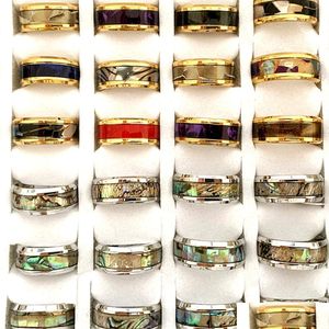 Couple Rings Wholesale 36Pcs Abalone Shell Band Stainless Steel Couple Rings Fashion Sier Gold Mix For Man Women Men Party Gifts Jew Dhm3L