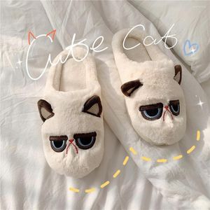 Slippers Winter Cute Couple Fashion Cartoon Cats Adult Fall Winter Non slip Warm Indoor Fluffy Home Confinement Shoes W