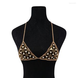 Chains 2022 Jewelry Retro Exaggerated Personality Fashion Triangle Stone Handmade Bra Chest Chain Bodychain Necklace