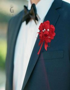 Новые мужчины Брош искусственный шелковый цветок с жемчужным дизайном свадебные выпускные корсажи и аксессуары для костюмов Boutonnieres G5159480196